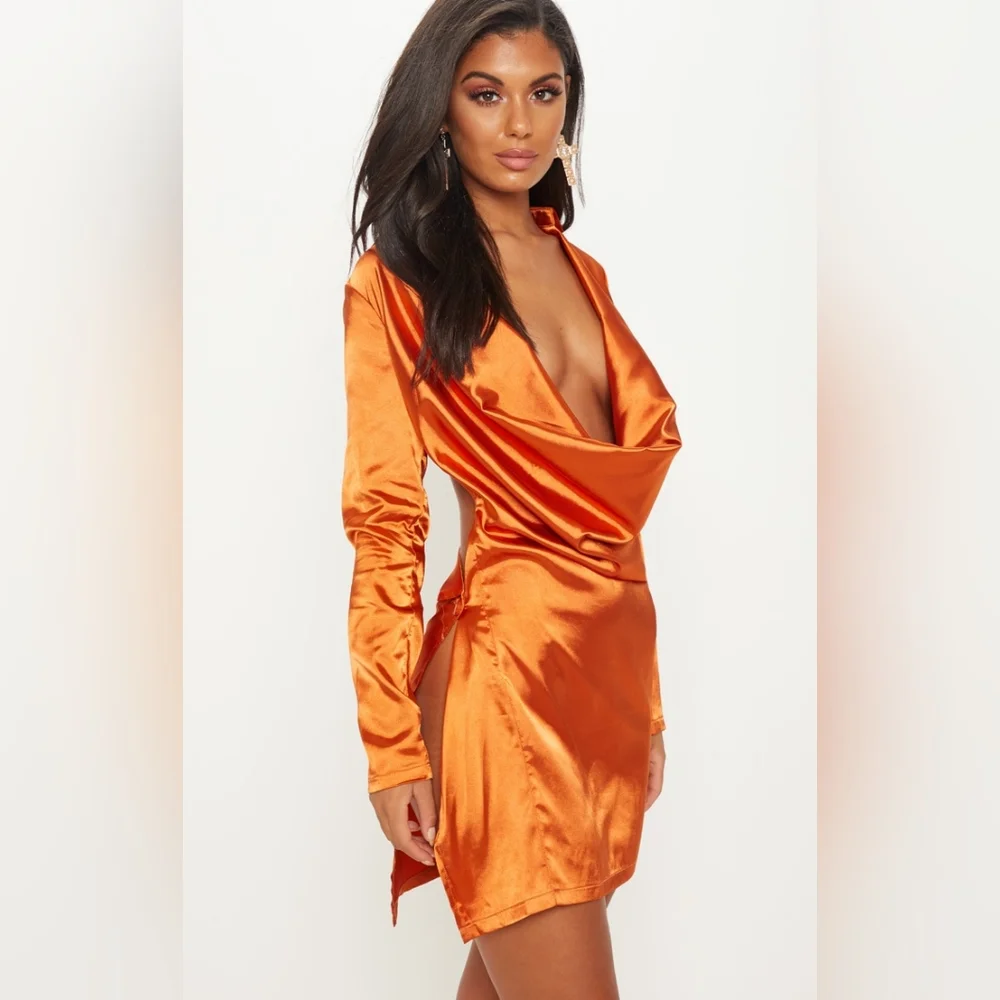 open lace back dress Gigi Orange Satin Maxi Dress main image 0